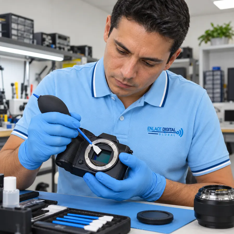 Imagen de referencia: Limpieza del sensor de una cámara