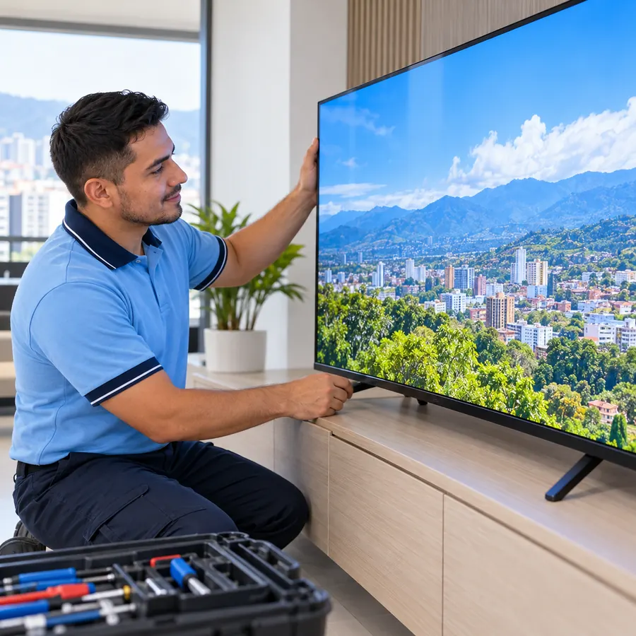 Imagen de referencia: televisor reparado mostrando una imagen brillante y uniforme